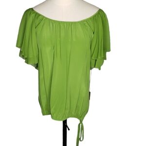 Karen Kane Silk Top Layered Sheer Flutter Sleeve Blouson Fairy Whimsigoth NWT S